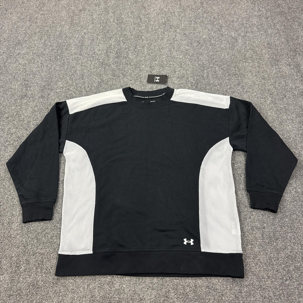Under Armour Sweatshirt Womens Large Black Colorblock Mesh Crewneck 1367715